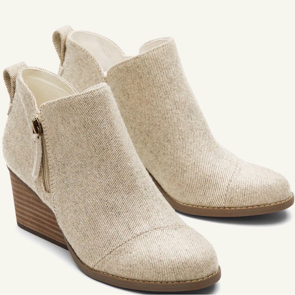 TOMS Women's Ankle Boots Wedge Natural Shimmer Twill